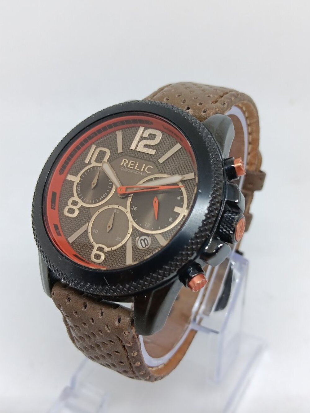 Relic By Fossil ZR66058 Men's 41mm Brown Dial Chronograph Watch NEW BATT
